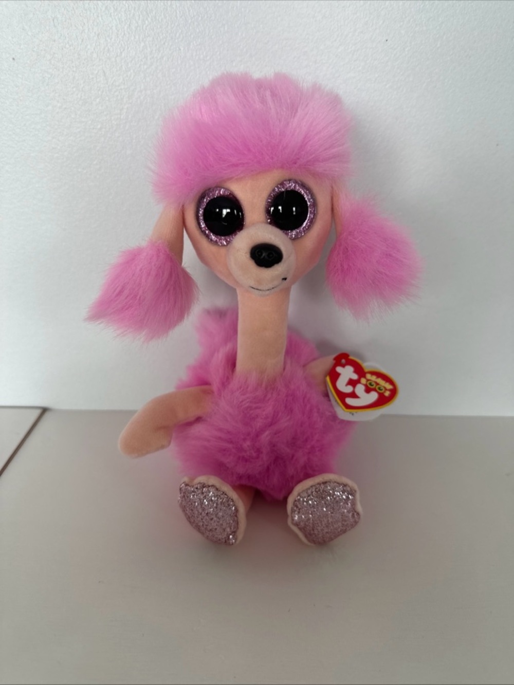 TY Pink Poodle Plush Dog Toy with Sparkly Eyes